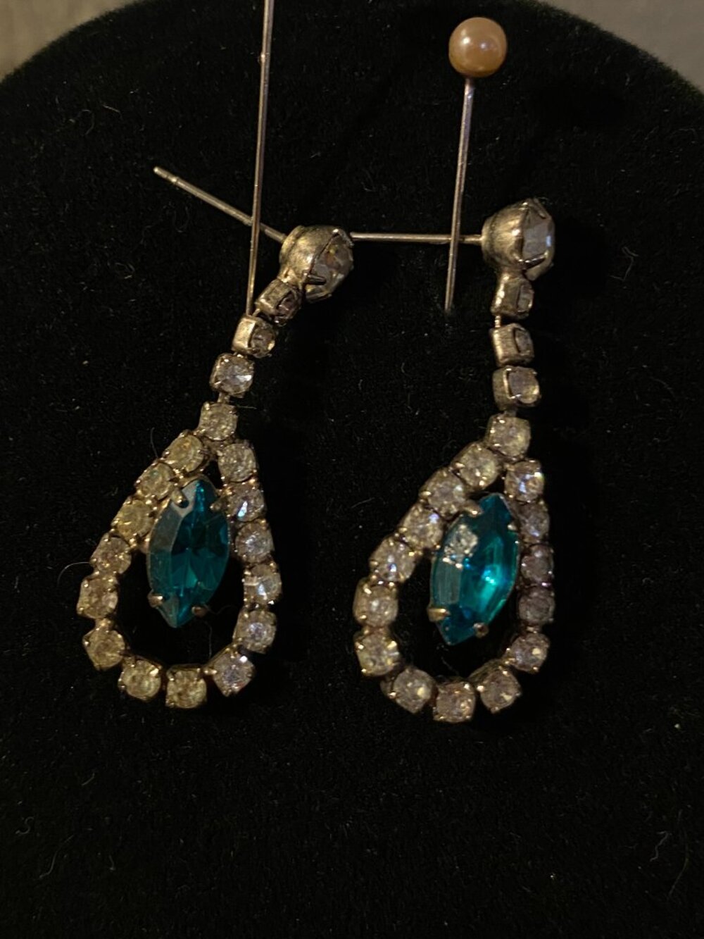 Vintage Rhinestone and aquamarine earrings